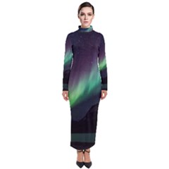 Aurora Borealis Beautiful Northern Lights Nature Turtleneck Maxi Dress by Loisa77