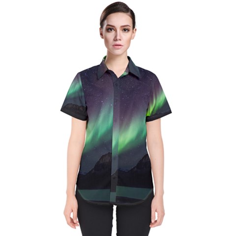 Aurora Borealis Beautiful Northern Lights Nature Women s Short Sleeve Shirt by Loisa77