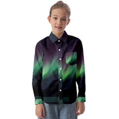 Aurora Borealis Beautiful Northern Lights Nature Kids  Long Sleeve Shirt by Loisa77