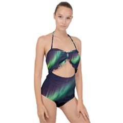 Aurora Borealis Beautiful Northern Lights Nature Scallop Top Cut Out Swimsuit by Loisa77