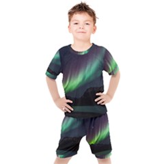 Aurora Borealis Beautiful Northern Lights Nature Kids  T-shirt And Shorts Set by Loisa77