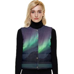 Aurora Borealis Beautiful Northern Lights Nature Women s Button Up Puffer Vest