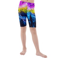 Night Skiing Colored Dead Grateful Lights Mountain Kids  Mid Length Swim Shorts by Loisa77