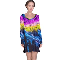 Night Skiing Colored Dead Grateful Lights Mountain Long Sleeve Nightdress by Loisa77