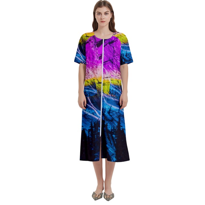 Night Skiing Colored Dead Grateful Lights Mountain Women s Cotton Short Sleeve Nightgown