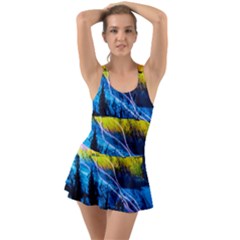 Night Skiing Colored Dead Grateful Lights Mountain Ruffle Top Dress Swimsuit by Loisa77