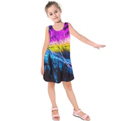 Night Skiing Colored Dead Grateful Lights Mountain Kids  Sleeveless Dress by Loisa77