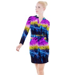 Night Skiing Colored Dead Grateful Lights Mountain Button Long Sleeve Dress by Loisa77