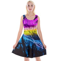 Night Skiing Colored Dead Grateful Lights Mountain Reversible Velvet Sleeveless Dress