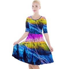 Night Skiing Colored Dead Grateful Lights Mountain Quarter Sleeve A-line Dress With Pockets by Loisa77