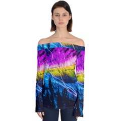 Night Skiing Colored Dead Grateful Lights Mountain Off Shoulder Long Sleeve Top by Loisa77