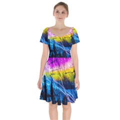 Night Skiing Colored Dead Grateful Lights Mountain Short Sleeve Bardot Dress by Loisa77