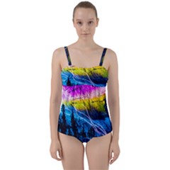 Night Skiing Colored Dead Grateful Lights Mountain Twist Front Tankini Set by Loisa77