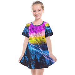 Night Skiing Colored Dead Grateful Lights Mountain Kids  Smock Dress by Loisa77