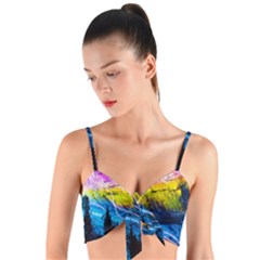 Night Skiing Colored Dead Grateful Lights Mountain Woven Tie Front Bralet by Loisa77