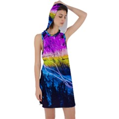 Night Skiing Colored Dead Grateful Lights Mountain Racer Back Hoodie Dress by Loisa77