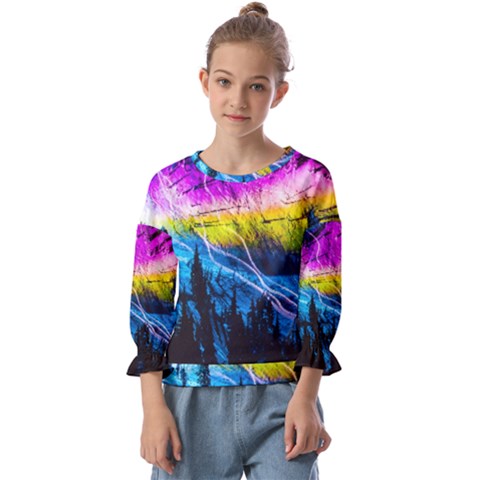 Night Skiing Colored Dead Grateful Lights Mountain Kids  Cuff Sleeve Top by Loisa77