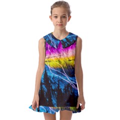 Night Skiing Colored Dead Grateful Lights Mountain Kids  Pilgrim Collar Ruffle Hem Dress by Loisa77