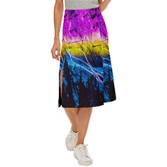 Night Skiing Colored Dead Grateful Lights Mountain Midi Panel Skirt by Loisa77