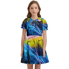 Night Skiing Colored Dead Grateful Lights Mountain Kids  Bow Tie Puff Sleeve Dress by Loisa77