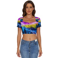 Night Skiing Colored Dead Grateful Lights Mountain Short Sleeve Square Neckline Crop Top  by Loisa77