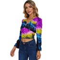 Night Skiing Colored Dead Grateful Lights Mountain Long Sleeve V-Neck Top View2