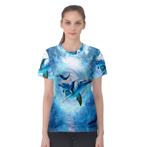 Dolphin Blue Fantasy Women s Sport Mesh T-shirt by Loisa77