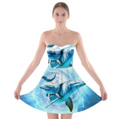 Dolphin Blue Fantasy Strapless Bra Top Dress by Loisa77