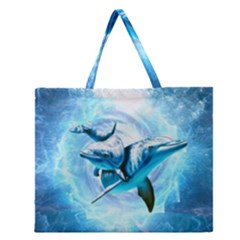 Dolphin Blue Fantasy Zipper Large Tote Bag by Loisa77