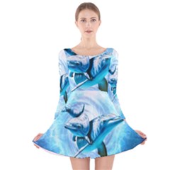 Dolphin Blue Fantasy Long Sleeve Velvet Skater Dress