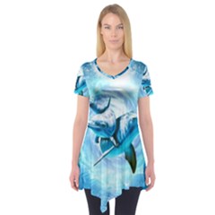 Dolphin Blue Fantasy Short Sleeve Tunic  by Loisa77