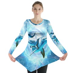 Dolphin Blue Fantasy Long Sleeve Tunic  by Loisa77