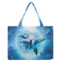 Dolphin Blue Fantasy Zipper Medium Tote Bag by Loisa77