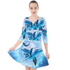 Dolphin Blue Fantasy Quarter Sleeve Front Wrap Dress by Loisa77