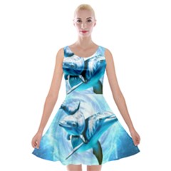 Dolphin Blue Fantasy Velvet Skater Dress