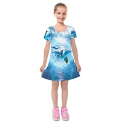 Dolphin Blue Fantasy Kids  Short Sleeve Velvet Dress