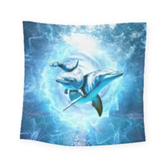 Dolphin Blue Fantasy Square Tapestry (small)