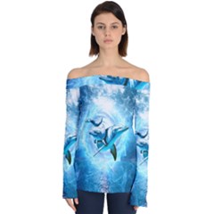 Dolphin Blue Fantasy Off Shoulder Long Sleeve Top by Loisa77