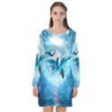 Dolphin Blue Fantasy Long Sleeve Chiffon Shift Dress  View1