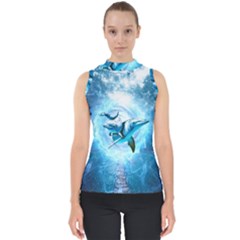 Dolphin Blue Fantasy Mock Neck Shell Top by Loisa77