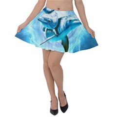 Dolphin Blue Fantasy Velvet Skater Skirt