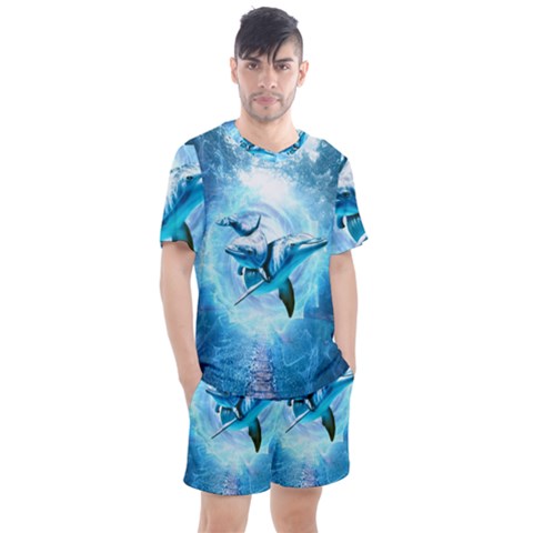 Dolphin Blue Fantasy Men s Mesh T-shirt And Shorts Set by Loisa77