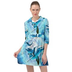 Dolphin Blue Fantasy Mini Skater Shirt Dress by Loisa77