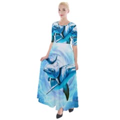 Dolphin Blue Fantasy Half Sleeves Maxi Dress by Loisa77