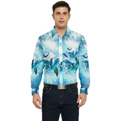 Dolphin Blue Fantasy Men s Long Sleeve Pocket Shirt  by Loisa77