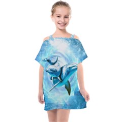 Dolphin Blue Fantasy Kids  One Piece Chiffon Dress by Loisa77