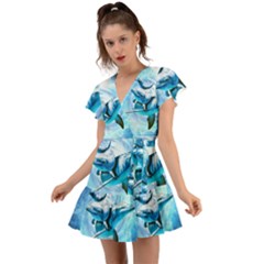 Dolphin Blue Fantasy Flutter Sleeve Wrap Dress by Loisa77