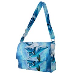 Dolphin Blue Fantasy Full Print Messenger Bag (l) by Loisa77