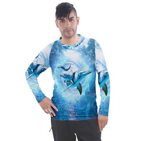 Dolphin Blue Fantasy Men s Pique Long Sleeve T-shirt by Loisa77