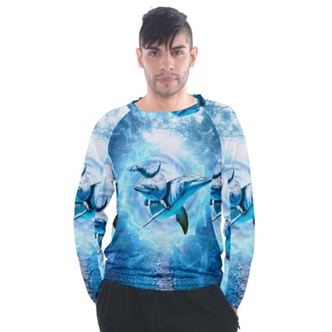 Dolphin Blue Fantasy Men s Long Sleeve Raglan T-shirt by Loisa77